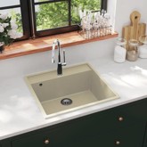 Kuhinjski sudoper s otvorom protiv prelijevanja bež granitni - NOVO